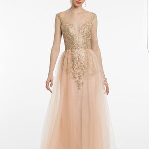 Xscape Gold and Cream Prom Dress